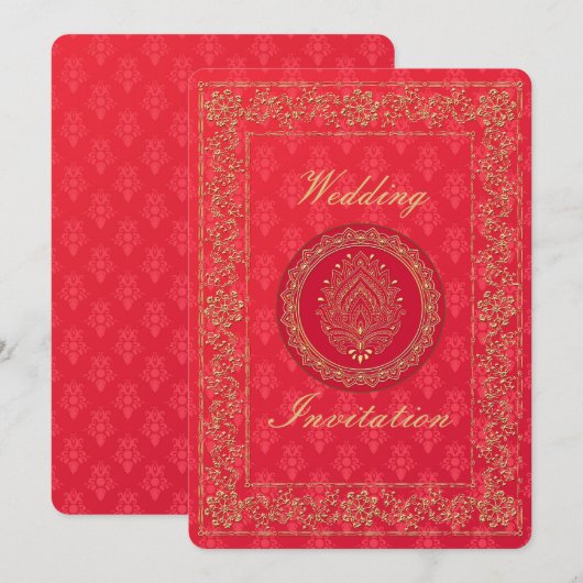 Elegant Damask Wedding - Uitnodiging Kaart (Voorkant / Achterkant)