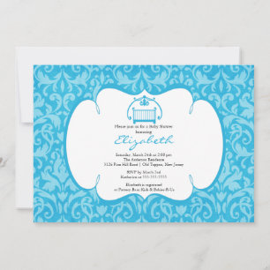 Elegant Damask Wieg Boy Baby shower Invitation Kaart