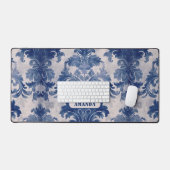 Élégant damassé Bleu toile de jouy monogramme (Clavier et souris)