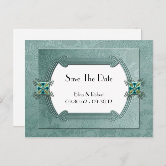 Élégant Damassé Sarcelle Faire-Part d'Anniversaire (Devant / Derrière)