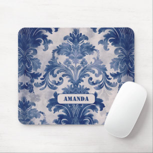 Elegant damast Blauw toile de jouy monogram Muismat