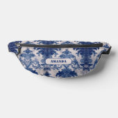 Elegant damast Blauw toile de jouy monogram Sling  Heuptasje (Liggend)