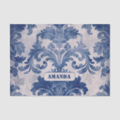 Elegant damast Blauw toile de jouy monogram Tissuepapier (Voorkant)