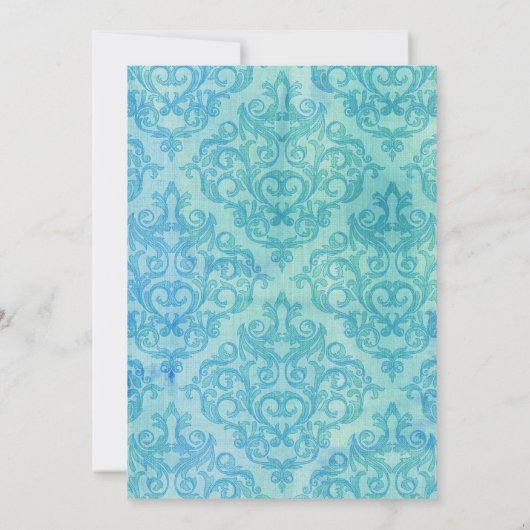 Elegant Damast Blauw Wit Hydrangea Bloemen Bruilof Kaart (Achterkant)