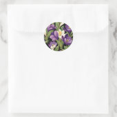 Elegant damast met krokusbloemen ronde sticker (Tas)