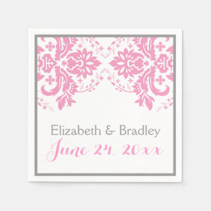 Elegant damast motief roze, grijze bruiloft servetten