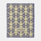 Elegant  damast navy Blauw geel monogram Fleece Deken (Voorkant)