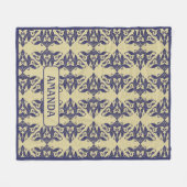 Elegant  damast navy Blauw geel monogram Fleece Deken (Voorkant (Horizontaal))