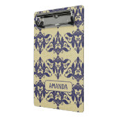 Elegant damast navy Blauw geel monogram Mini Klembord (Angled2)