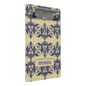 Elegant damast navy Blauw geel monogram Mini Klembord (Schuin)