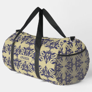 Elegant  damast navy Blauw geel monogram Plunjezak