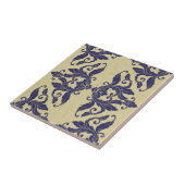 Elegant damast navy Blauw geel monogram Tegeltje (Zijkant)