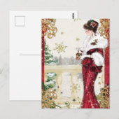 Elegant  dame met kerstcadeau briefkaart (Voorkant / Achterkant)