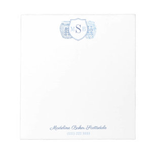 Elegant Dames Ginger Jar Blue en White Monogram Notitieblok