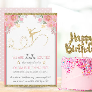 Elegant Dancer   Pink Floral Girl Birthday Party Kaart