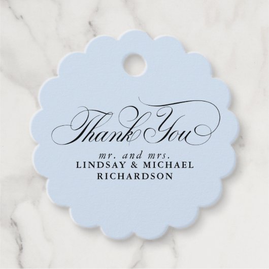 Elegant Dank je wel Dusty Blue Wedding Bedankjes Labels (Voorkant)