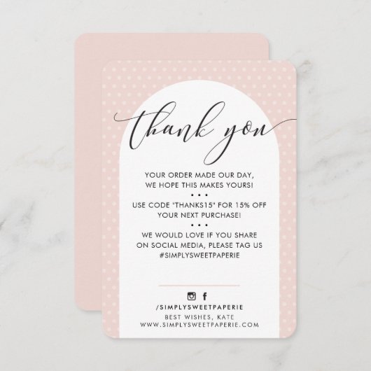 ELEGANT DANK JULLIE: moderne boog zwart, roze zwar Bedankkaart (Voorkant / Achterkant)