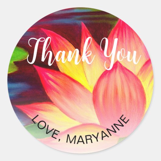 Elegant dank u bloemenblush roze lotus naam ronde sticker (Voorkant)