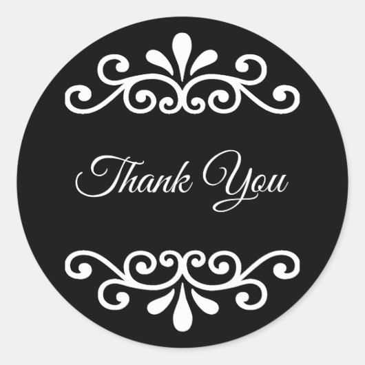 Elegant Dank u Calligrafie in Zwart-wit Ronde Sticker (Voorkant)