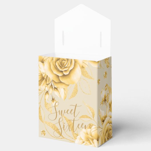 Elegant Dank u Goud Sweet 16 Glitter Bloemen Bedankdoosjes (Geopend)