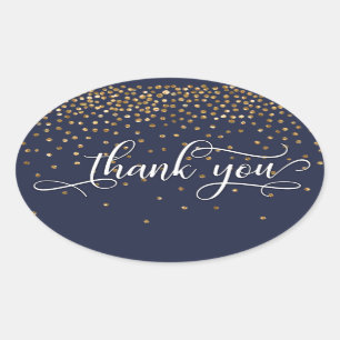 Elegant Dank u, Gouden Confetti op Midnight Blue Ovale Sticker