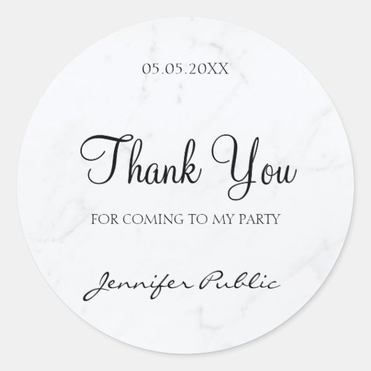 Elegant dank u handschrift tekst marmeren Sjabloon Ronde Sticker (Voorkant)