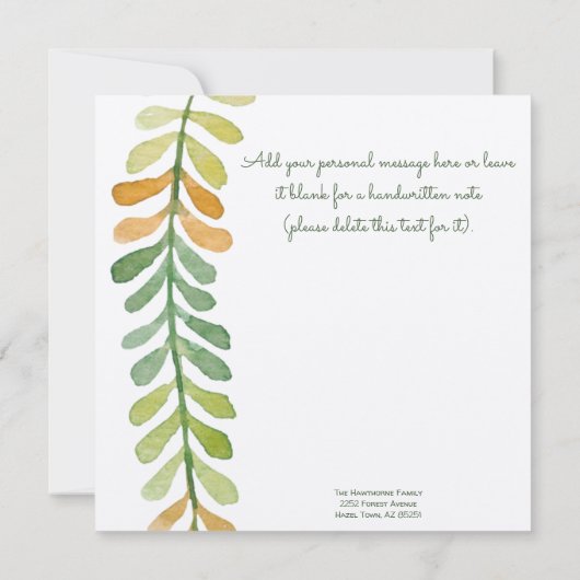 Elegant "Dank u" met de groene leder, groot, aange Kaart (Achterkant)