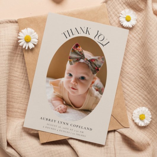 Elegant Dank u Oval Cream Baby Foto Aankondiging