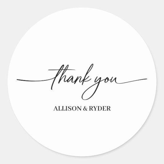 Elegant Dank u Script Wedding Favor Ronde Sticker (Voorkant)