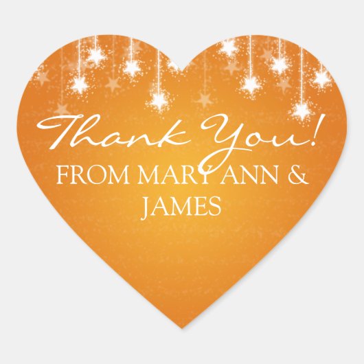 Elegant Dank u Shimmering Stars Sinaasappel Hart Sticker (Voorkant)