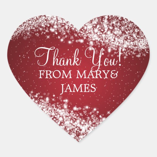 Elegant Dank u Sparkling Wave Red Hart Sticker (Voorkant)