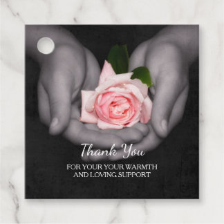 Elegant dank u voor de steun roze roos in handen bedankjes labels