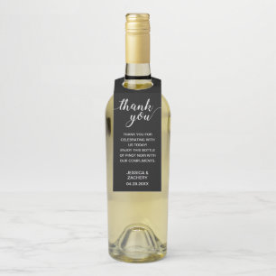 Elegant dank u wit op zwarte bruiloft flessenhanger