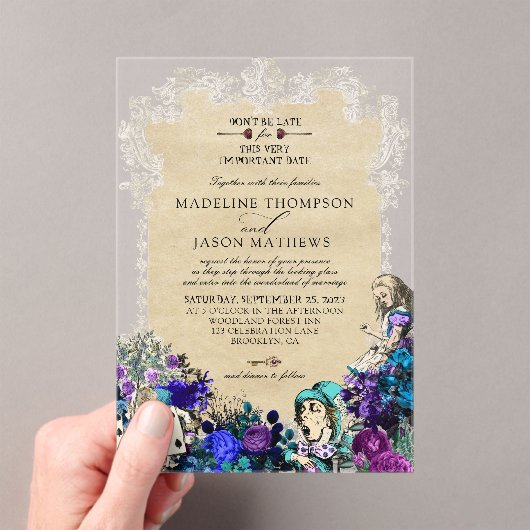 Elegant Dark Alice in Wonderland Weddenschap I Acryl Uitnodigingen (Insitu (Draagbaar))