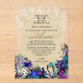 Elegant Dark Alice in Wonderland Weddenschap I Acryl Uitnodigingen (Voorkant)