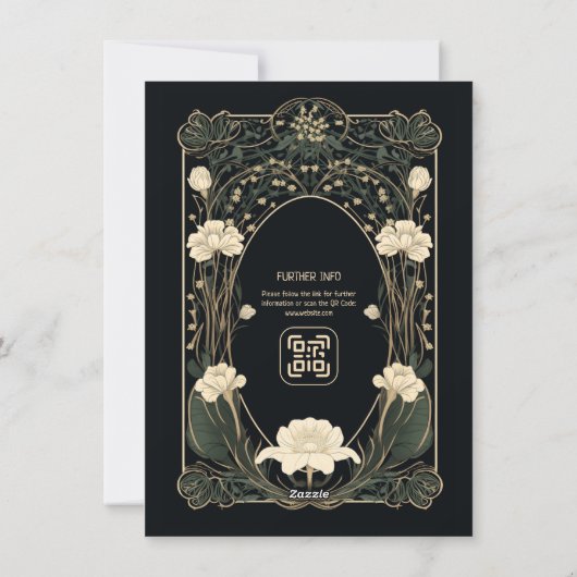 Elegant Dark Art Nouveau Mariage Détails Carte (Dos)