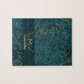 Elegant Dark Blauwgroen Blue & Gold Foil Floral Mo Legpuzzel (Horizontaal)