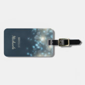 Elegant Dark Blauwgroen Bokeh Glamor Glow met naam Bagagelabel (Voorkant horizontaal)