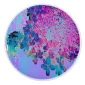 Elegant Dark Blue en Magenta Limelight Hydrangea Keramische Knop (Voorkant)