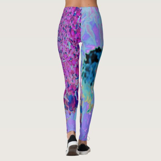 Elegant Dark Blue en Magenta Limelight Hydrangea Leggings (Achterkant)
