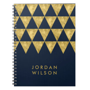 Elegant Dark Blue Faux Gold-driehoekspatroon Notitieboek
