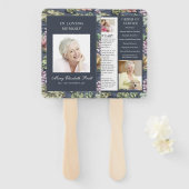 Elegant Dark Blue Floral 3 Photo Funeral Programme Handwaaier (Voorkant en achterkant)