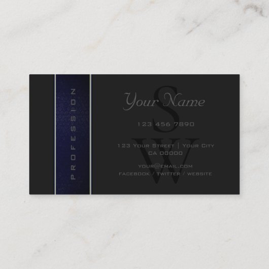 Elegant Dark Blue Grey Snake Pattern met Monogram Visitekaartje (Achterkant)