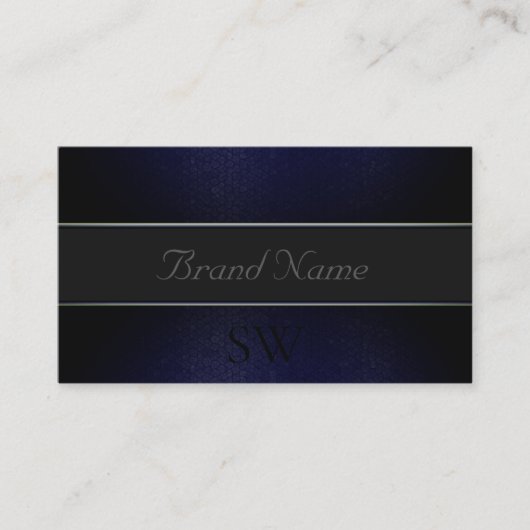 Elegant Dark Blue Grey Snake Pattern met Monogram Visitekaartje (Voorkant)