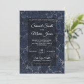 Elegant Dark Blue Marble Wedding Invitation Kaart (Staand voorkant)