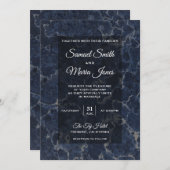 Elegant Dark Blue Marble Wedding Invitation Kaart (Voorkant / Achterkant)
