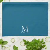 Elegant Dark Blue Monogram Custom Template Trendy Theedoek (Gevouwen)