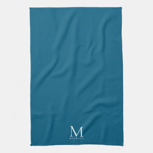 Elegant Dark Blue Monogram Custom Template Trendy Theedoek (Verticaal)