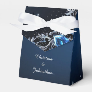 Elegant Dark Blue & Silver Wedding Favor Boxes Bedankdoosjes