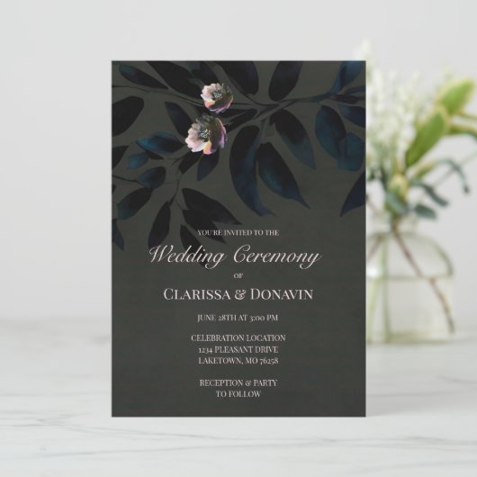 Elegant Dark Boho Wedding Floral Leaves Kaart (Staand voorkant)